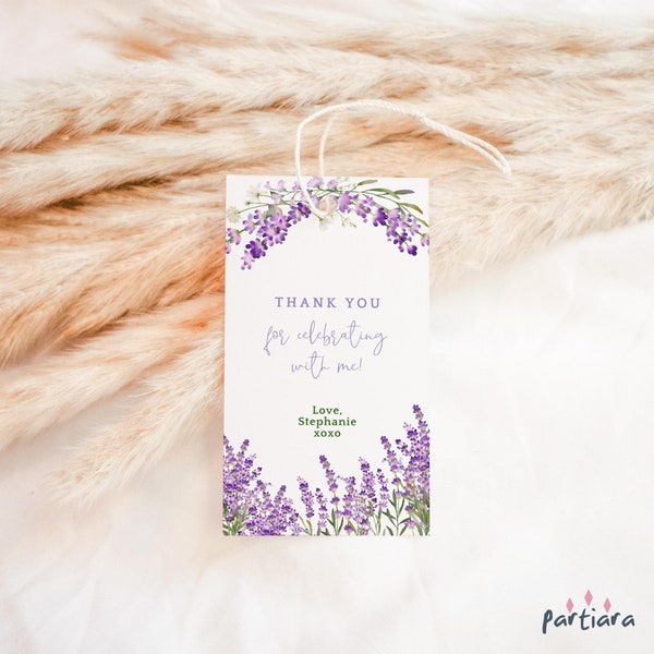 Editable Lavender Tags Favor Gifts Thank You Labels Ladies Birthday Party Favors Printable Watercolor Floral Digital Download Template P781