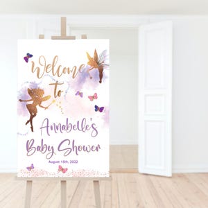 Fairy Welcome Sign Baby Shower Party Welcome Poster Template, Girls 1st Birthday Enchanted Butterfly Printable, Editable 24x36 Sign P676