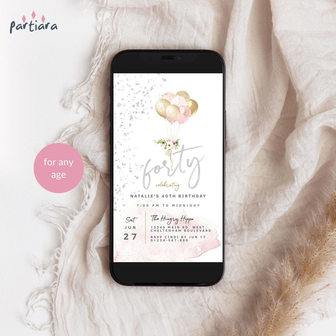 Ladies Birthday Invitation for Phones Digital Invite by Text Blush Pink