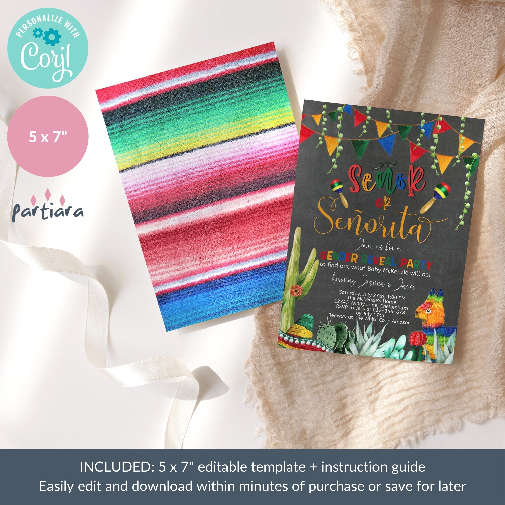 Mexican Gender Reveal Invitation Printable Senor Senorita Boy Etsy