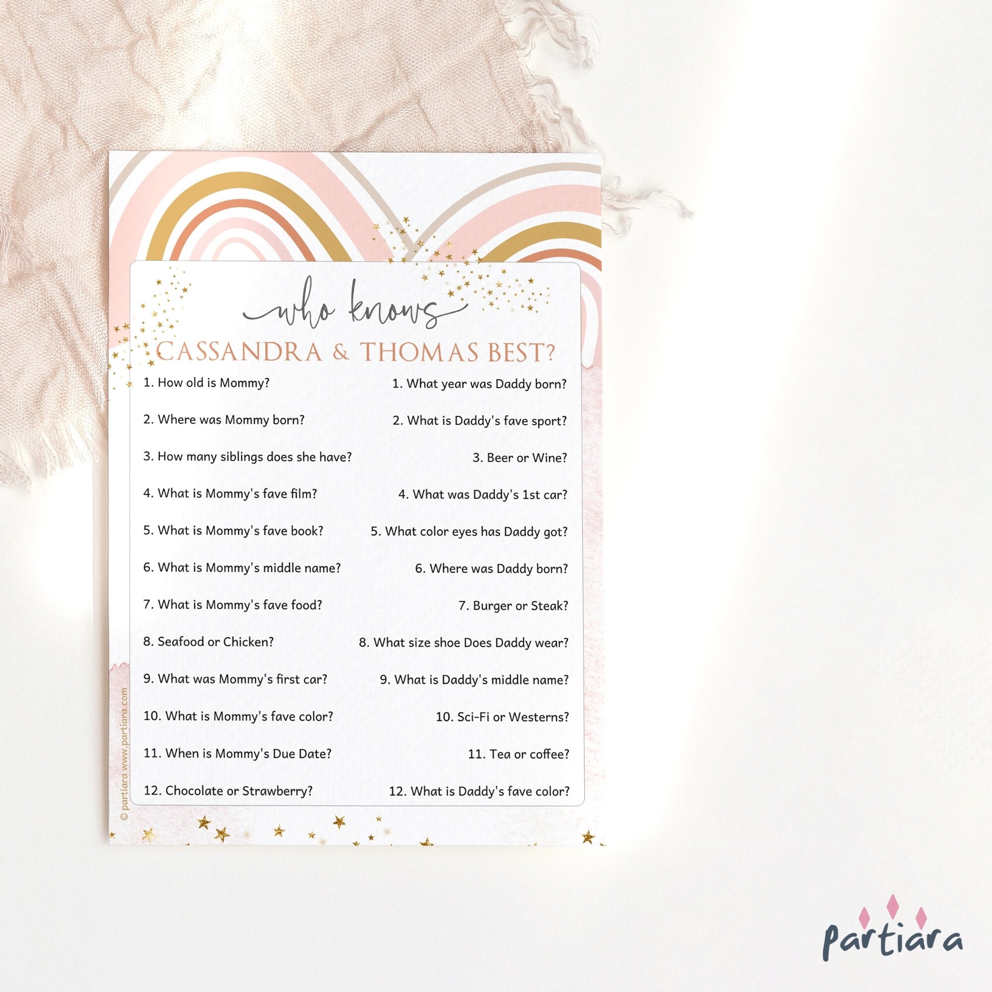 Who Knows Mommy Daddy Best Baby Shower Game Cards Editable Etsy