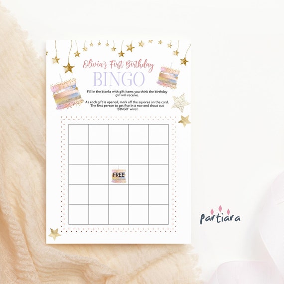 Girl Birthday Bingo Game Card Printable Pink Lilac Gold Cake - Etsy