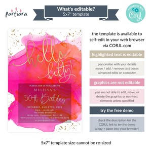 Tropical 50th Invitation Hello Fifty Hot Pink Orange Invite Printable Ladies Dinner Dance Party Invites Editable Digital Download P200 image 3