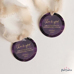 Purple Party Tags Birthday Favors Thank You Gift Tag Printable, Ladies Retirement Events Label, Editable Digital Download Template P194