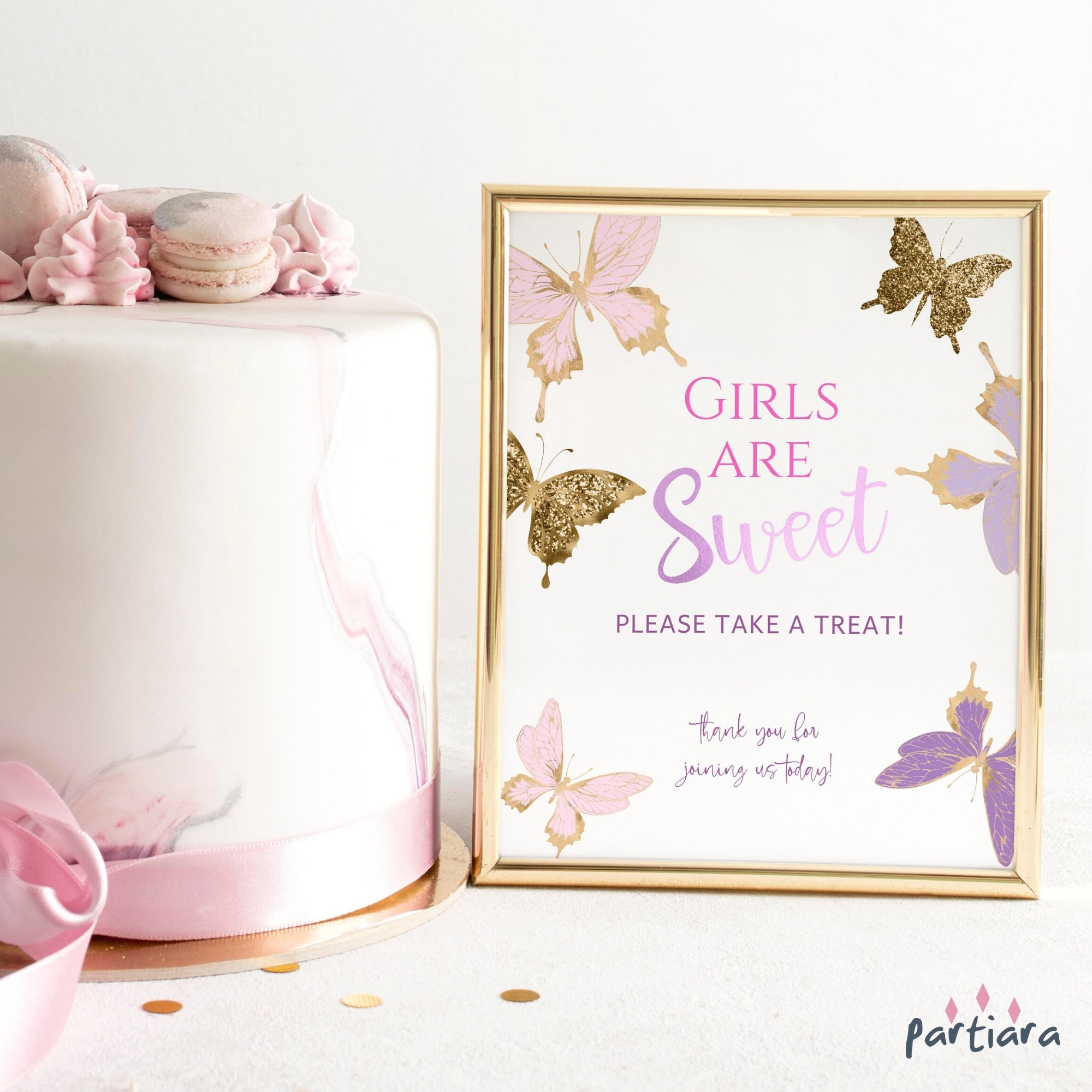 Girl Baby Shower Dessert Table Sign Editable Butterflies Etsy
