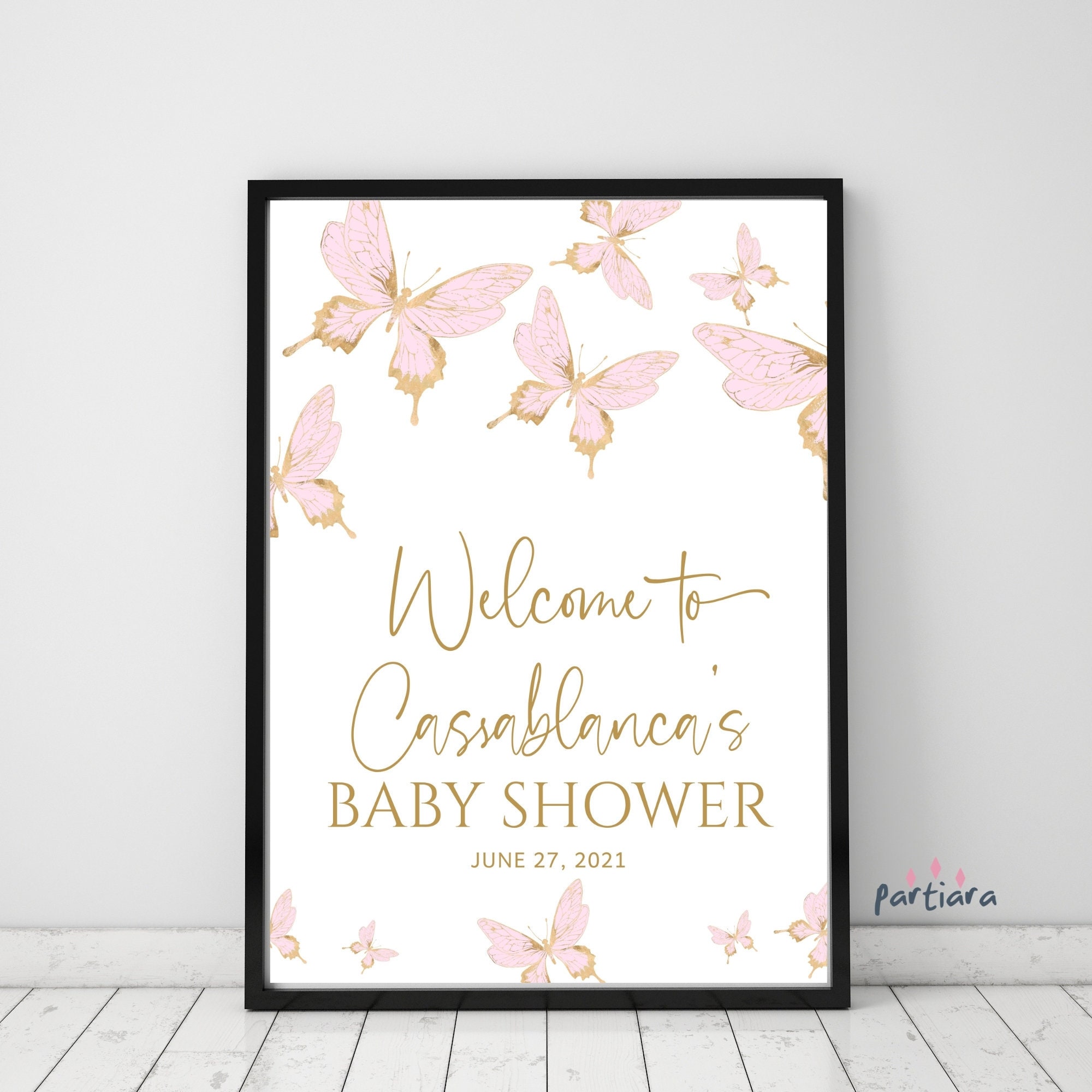 Pink Butterfly Baby Shower Sign 18x24 Printable Etsy UK