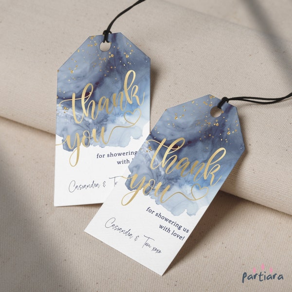 Navy Blue Gold Thank You Favor Tag Editable Template, Surprise Birthday Party Gift Tags DIY Printable Instant Download P132