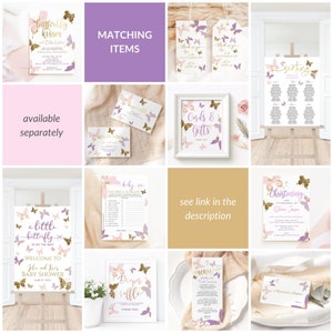Butterfly Baby Shower Diaper Raffle Sign and Tickets Printable Girl Party Game Card Editable Digital Download Pink Lilac Decor P345 image 2