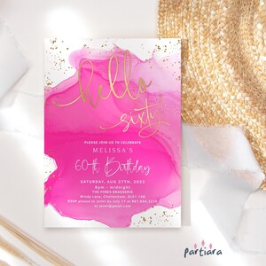 Hello Sixty Invitation, 60th Birthday Party Invite Template for Ladies, Brunch Lunch or Dinner Events, Editable Digital Download P200