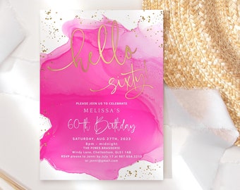 Hello Sixty Invitation, 60th Birthday Party Invite Template for Ladies, Brunch Lunch or Dinner Events, Editable Digital Download P200