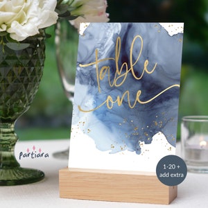 Navy Blue Gold Table Numbers Printable Digital Download Birthday Party Baptism Baby Shower Communion Christening Decor Editable Cards P239
