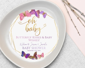 Baby Butterfly Charger Girl Baby Shower Welcome Party Plate Chargers Printable Pink Purple Lilac Gold Butterflies Decor Editable P337 P8