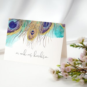 Pfau Dankeskarten, Hochzeit Pfauenfedern Notecard druckbar, Empfang stationär selbst druckbar, bearbeitbare digitale Vorlage P83