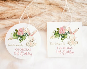 Bunny Favor Gift Tag Template, Girl Birthday Party Thank You Gifts Label Printable, Easter Party Baby Shower Favors Editable P66 P276 P376