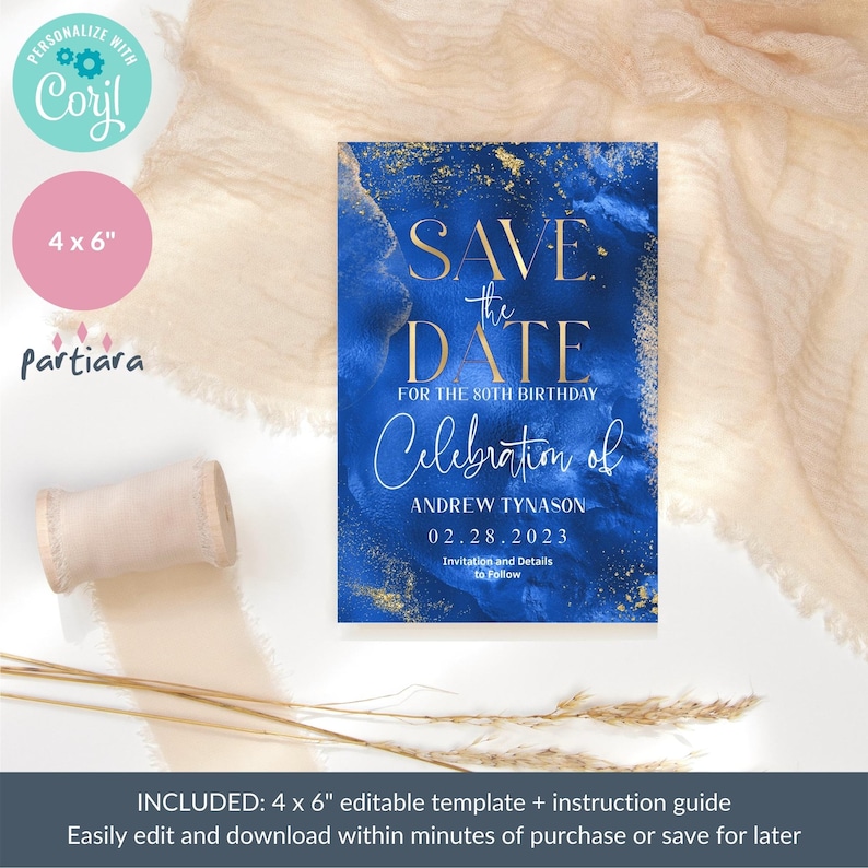 Editable Save the Date Card Birthday Party Announcement Cards Etsy