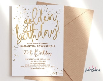 Golden Birthday Invite Digital Download All White Gold Ladies Lucky Dinner Party Invitation Printable Editable Digital Download P493