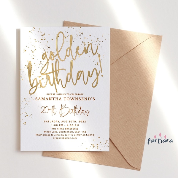 Golden Birthday Invite Digital Download All White Gold Ladies Lucky Dinner Party Invitation Printable Editable Digital Download P493