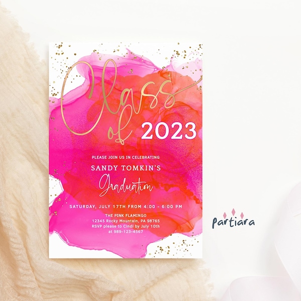 Hot Pink Graduation Invitation Tropical Orange Punch Class of 2023 Dinner Party Invite Ladies Printable Editable Digital Download P200