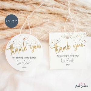 Birthday Thank You Tag, Favor Gift Tags Printable, Retirement Party Gifts Label Editable Template, All White Gold Decor, Download P493