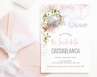 Bridal Shower Disco Invite Printable, Last Dance Miss to Mrs Dinner Dance Party Invitation Editable Template, Rose Gold Blush Pink P234