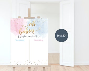 Twin Gender Reveal Breng je stem uit Bord: team stemspel babyjongen of -meisje afdrukbaar P16