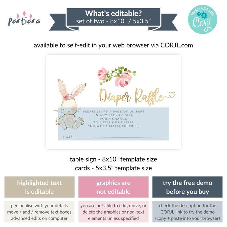 Peta Leaping Rabbit Raffle Bunny Diaper Raffle Game Sign Template and Raffle Ticket Set for Girls ...
