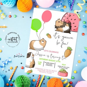 Guinea Pig Party Invitation Guinea Pig Birthday Party Invite | Etsy