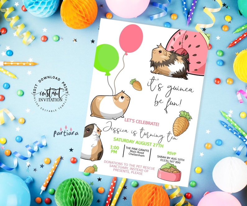 Guinea Pig Party Invitation Guinea Pig Birthday Party Invite | Etsy