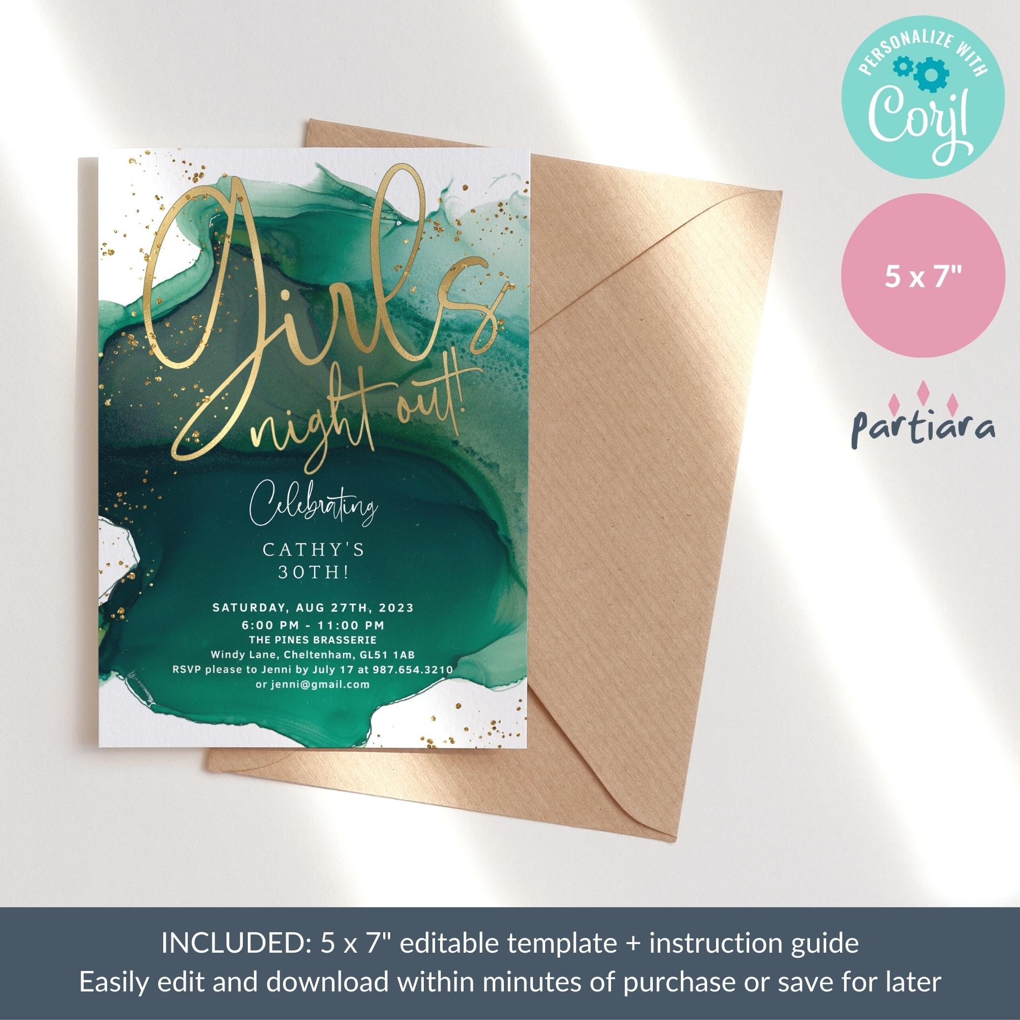 Girls Night Out Invitation, Birthday Ladies Night Invites, Emerald ...