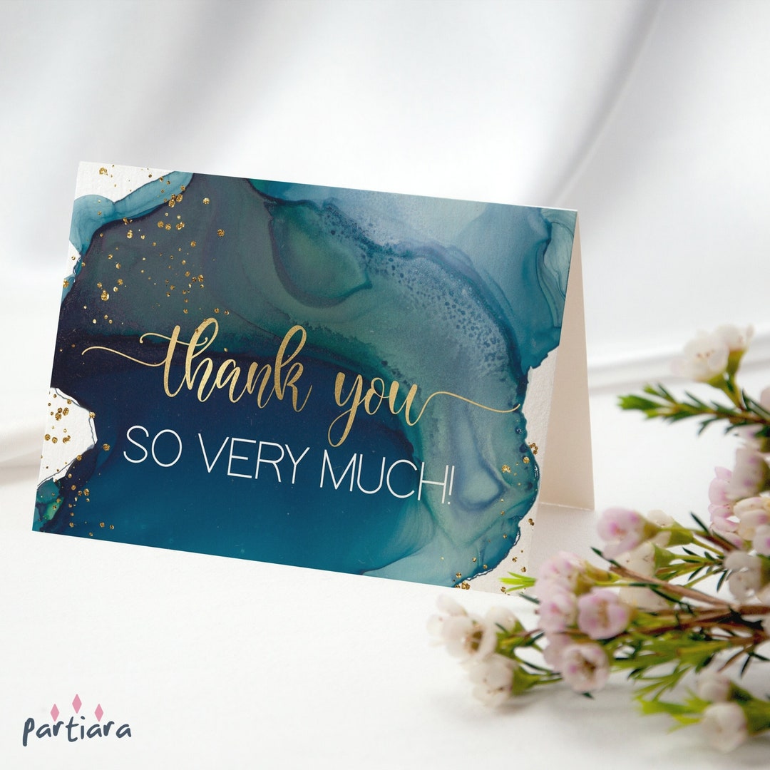 Ladies Birthday Thank You Card Printable Teal Blue and Gold - Etsy Hong ...