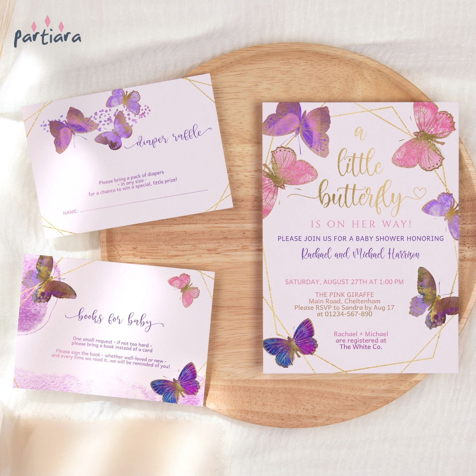 Pink Butterfly Baby Shower Invitation Set Editable Girl Baby Etsy