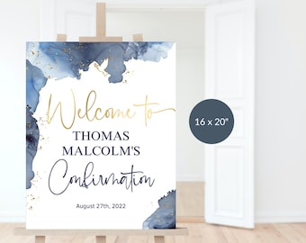 Boys Confirmation Welcome Sign Printable Navy Blue and Gold Party Welcome Poster Decor Editable Digital Download Template P132 P239