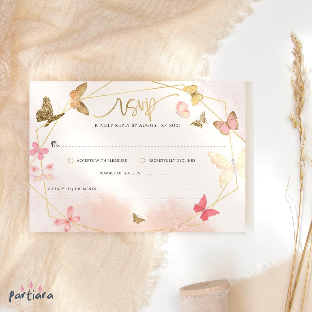 Butterfly Party RSVP Card Printable Girl Birthday Party Invitation ...