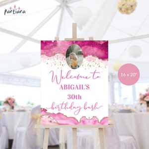 Pink Birthday Welcome Sign, Shades of Pink Dinner Party Welcome Poster Decor Printable, Teen Girls or Ladies Events, Editable Template P700