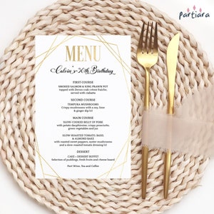 White Menu Template, Birthday Dinner Party Menus Printable, Ladies Elegant Retirement Table Decor, Editable Digital Download Card P86