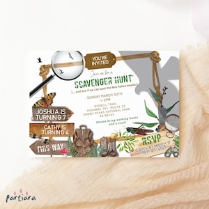 Birthday Scavenger Hunt Invitation Printable Boy Girl Sibling Brother Sister Outdoor Nature Hike Party Invite Editable Download P559
