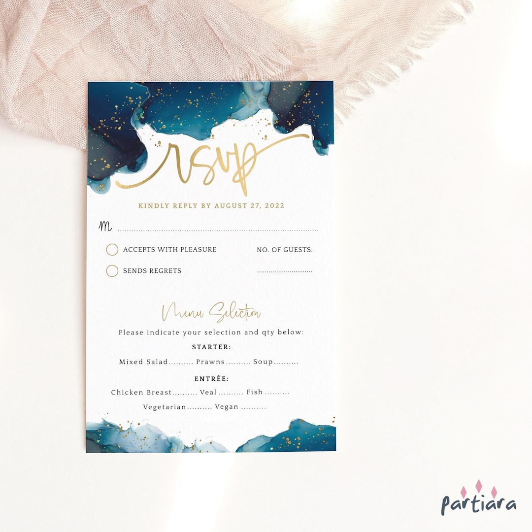 Teal RSVP Card Menu Selector Printable, Birthday Rsvps Invitation ...