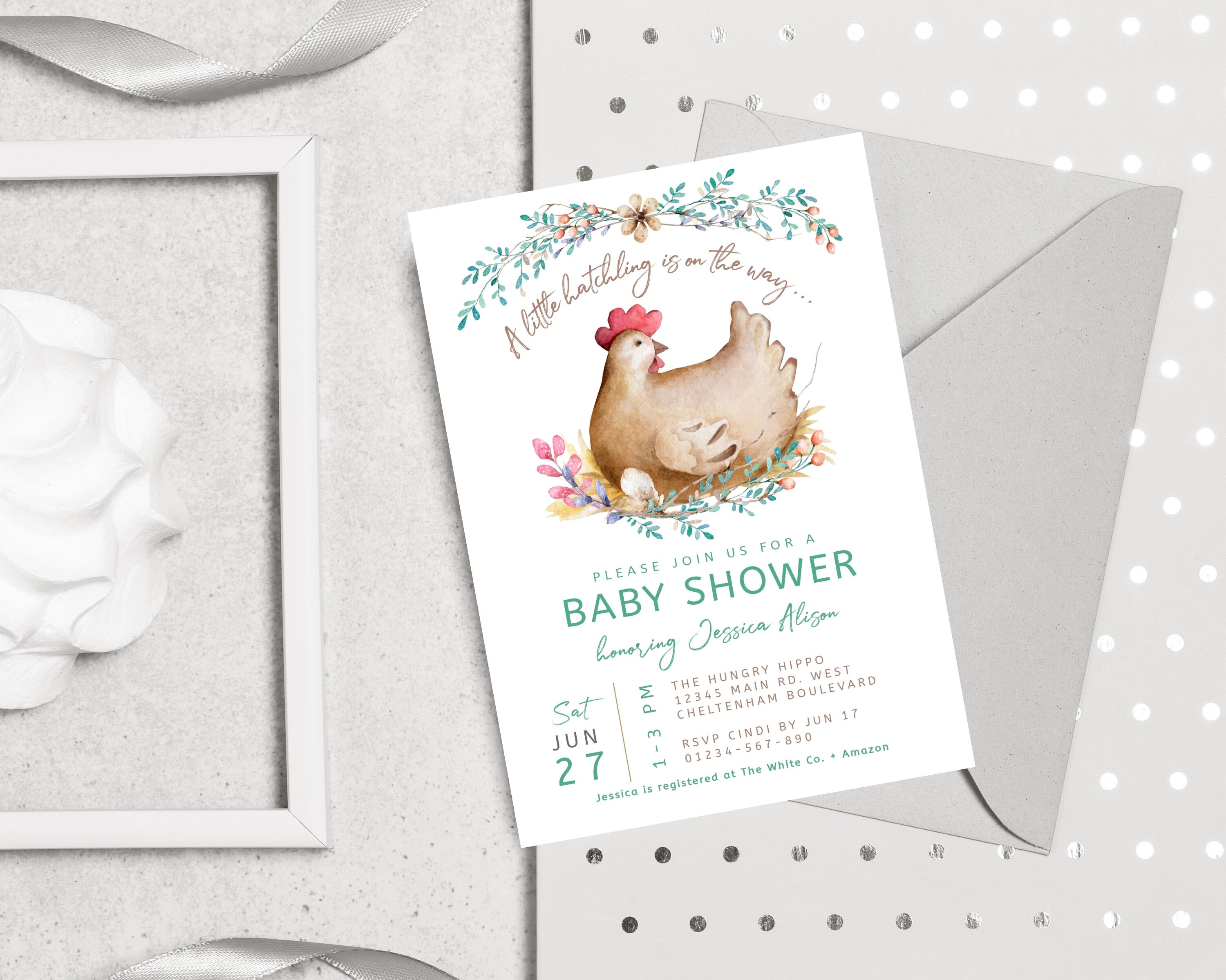 Chicken Baby Shower Invitation Template Rustic Farmyard Baby Etsy