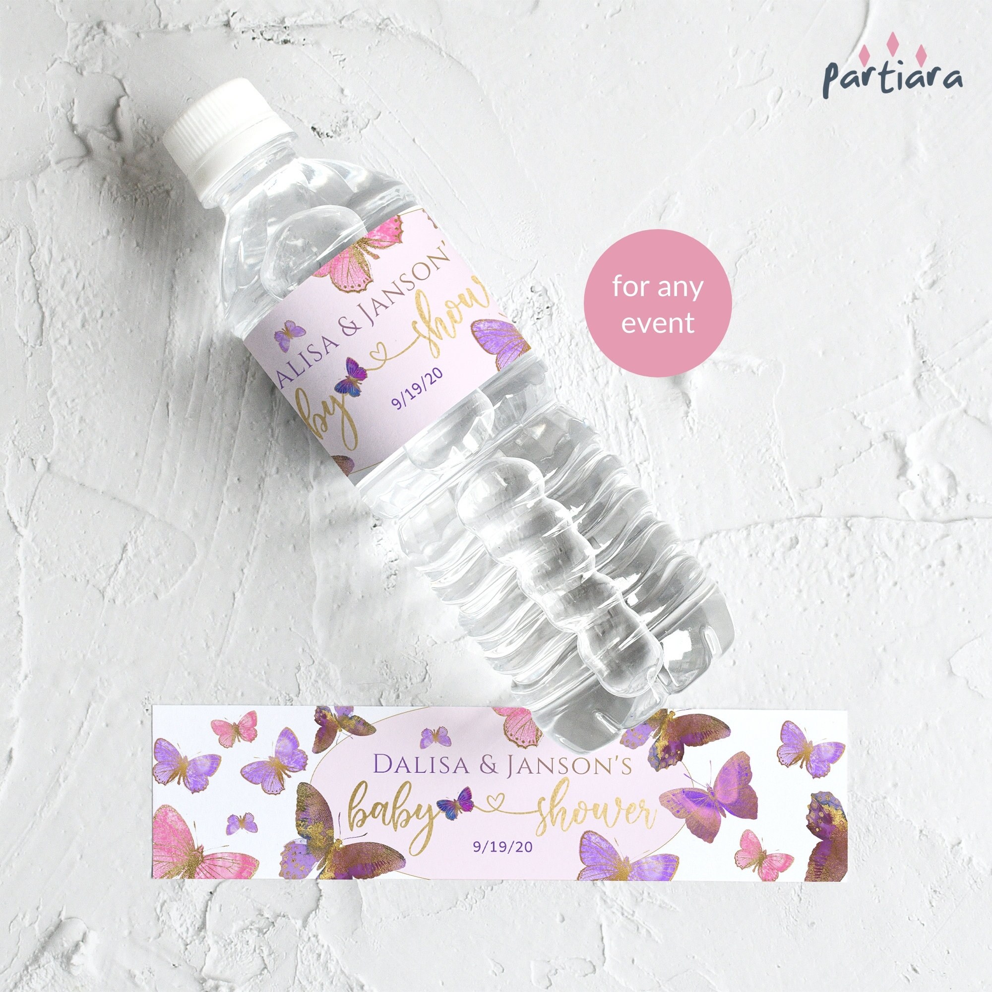 EDITABLE Girl Baby Shower Water Bottle Labels Butterfly Theme - Etsy