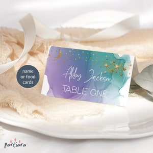 Purple Teal Name Cards Place Seating Table Card Editable Template Teen Girls or Ladies Birthday Dinner Party Decor Printable Download P550