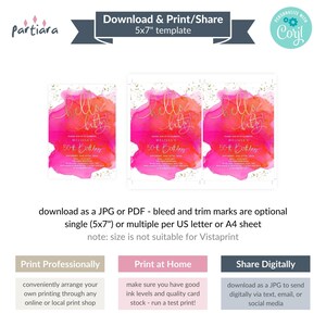 Tropical 50th Invitation Hello Fifty Hot Pink Orange Invite Printable Ladies Dinner Dance Party Invites Editable Digital Download P200 image 5