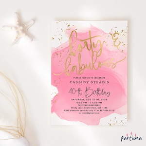 Vierzig und fabelhafte einladen Vorlage, Damen 40. Geburtstagseinladung Druckbare, Sommer-Dinner-Party-Karte Bearbeitbare Digitaler Download P722