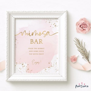 Bridal Shower Mimosa Bar Sign Printable, Pastel Pink Birthday Brunch Mimosa Table Poster Decor Editable Digital Download Template P458