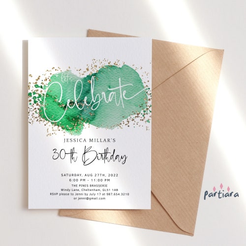30th Birthday Invitation Emerald Green and Royal Blue Gold Etsy Canada