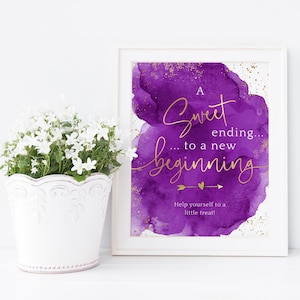 Bridal Shower Dessert Table Sign, Purple Sweet Ending to a New Beginning Poster Decor Printable Editable Template Digital Download P281