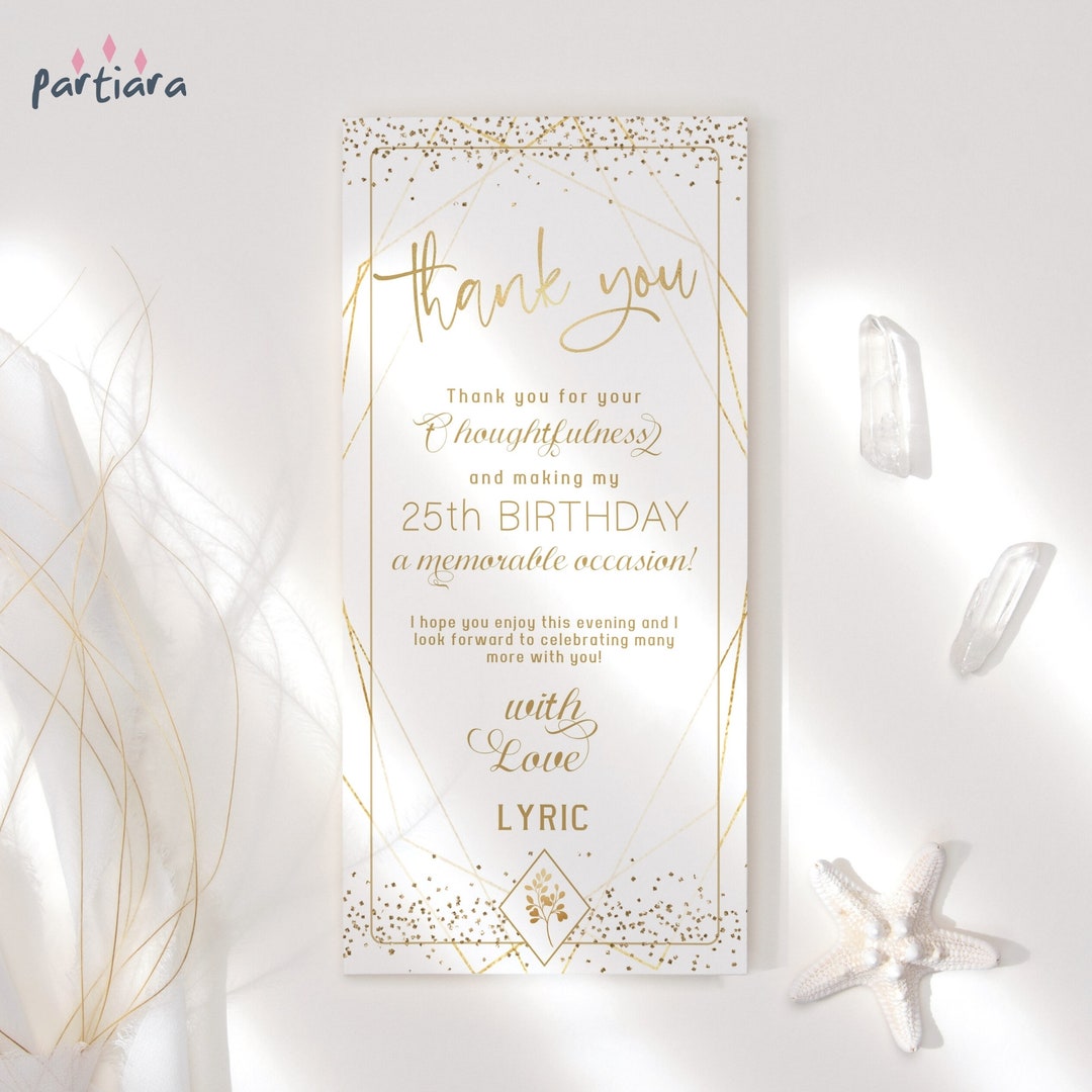 Editable Birthday Thank You Card Menu Style Plate Decor DIY Printable ...