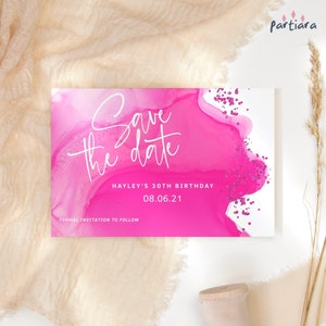 Bearbeitbar Speichern Sie die Datumskartenvorlage, Fuchsia Pink Geburtstag Speichern Sie die druckbaren Daten, Teenager Mädchen oder Damen Ereignisse, digitaler Download P200