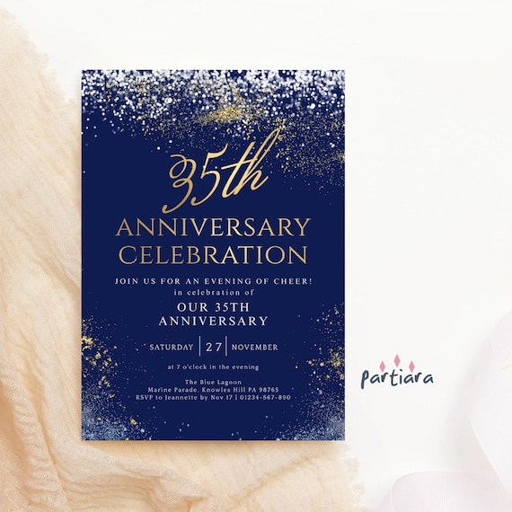 Anniversary Invitation 35th Wedding Printable, Dinner Party Invite