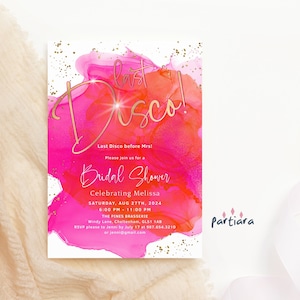 Last Disco Invitation, Bridal Shower Disco Party Invite Template, Tropical Hot Pink Orange Decor Printable, Editable Digital Download P200