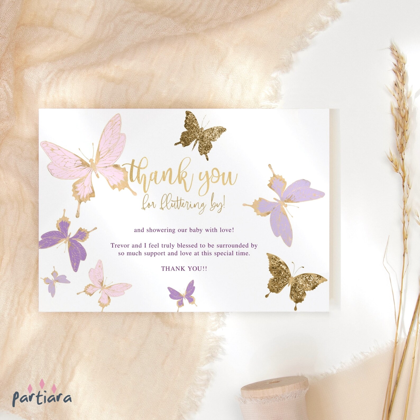 Butterfly Thank You Card Girl Baby Shower 1st Birthday Baptism - Etsy